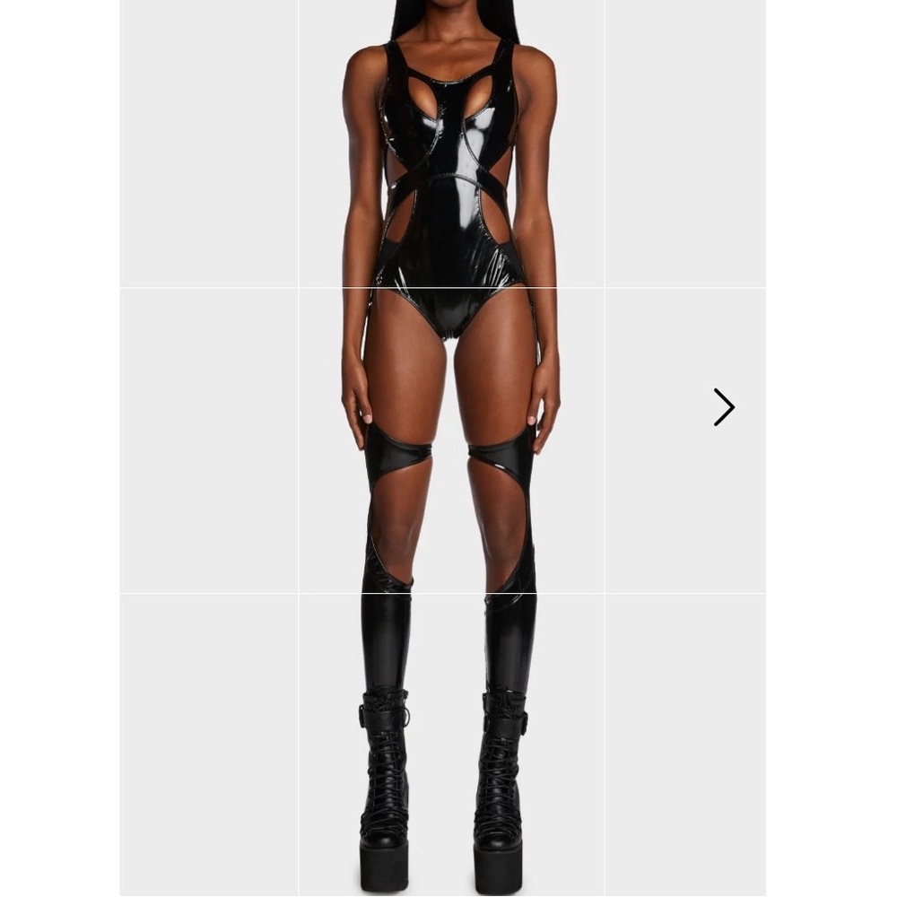 Dolls Kill “Analog Underground” faux leather catsuit.